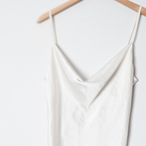 WILFRED Davina Dress Only Ruched Mini Satin Avorio White M Aritzia - Picture 6 of 12